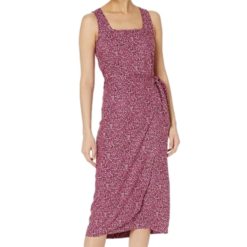 Goodthreads Faux Wrap Sleeveless Midi Twill Dress Pink